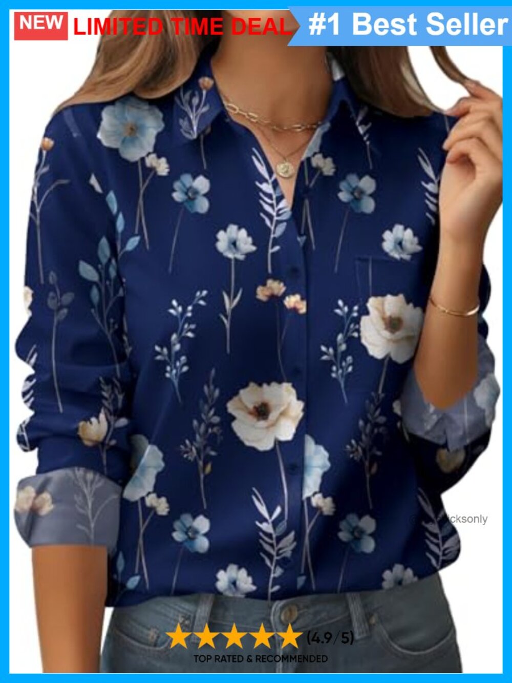 Floral Button Down Shirt Long Sleeve Work Blouse Pocket